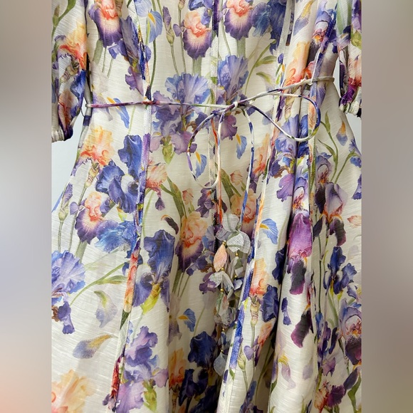 NWT Zimmermann (AU 3) Tama linen & silk puff sleeve Floral Mini Dress (US 10) - Picture 12 of 16